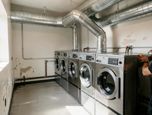 Covina Dryer Vent Cleaning team performing large-scale commercial dryer vent cleaning in Covina